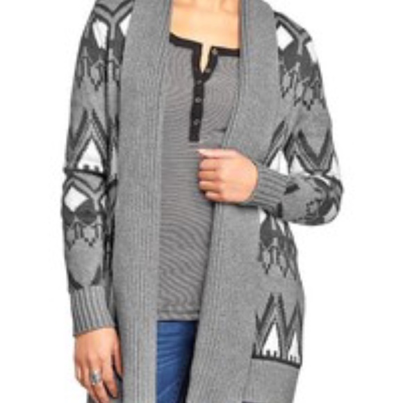 Heavy Geometric Open Front Long Cardigan Sweater - Picture 1 of 8